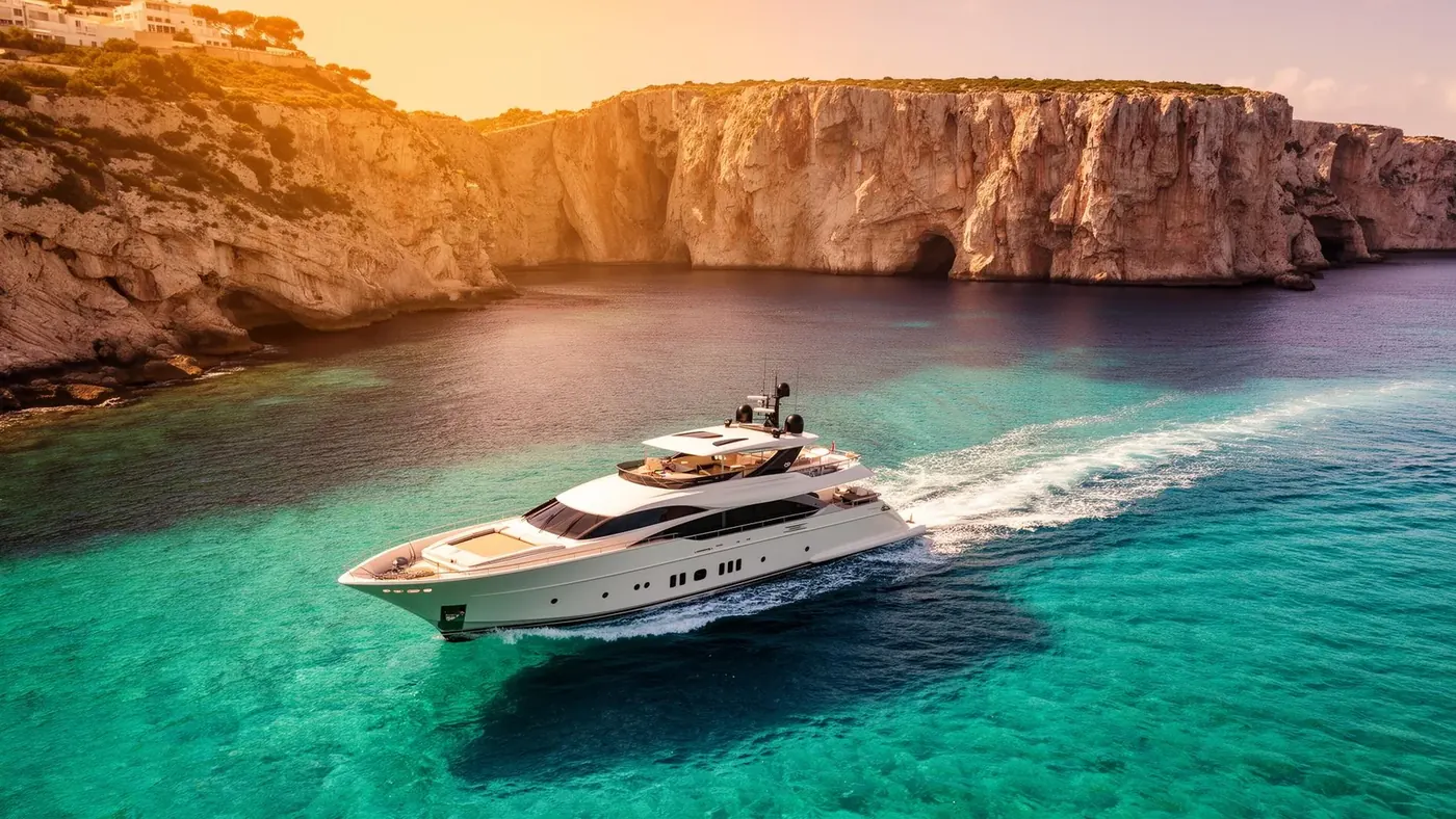 Yate de lujo navegando frente a la costa de Ibiza